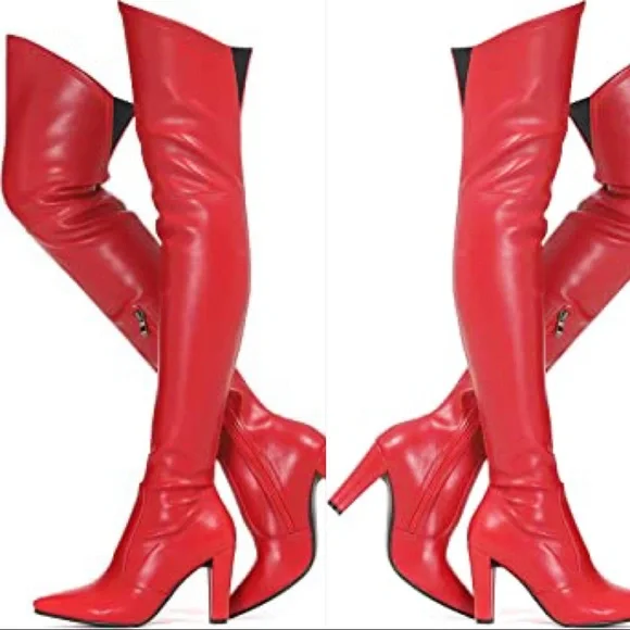 Red Thigh High Over the Knee Boots - 8.5 - Picture 3 of 13